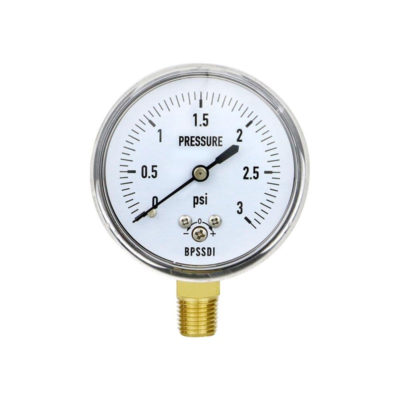 BPSSDI 0-3 Psi Low Pressure Gauge, Capsule Gauge with 304 Stainless Steel Case, 2.5" Dial Size, 1/4" NPT Lower Mount, Zero Adjustment, for Air Water Gas Pressure Test - Image 1